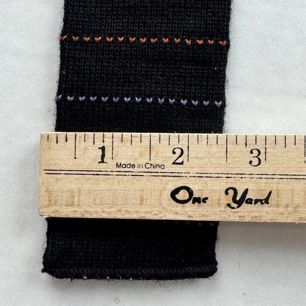 Yves Saint Laurent Tie Mens Black Multicolor Stripe Square Wool Knit Vintage USA